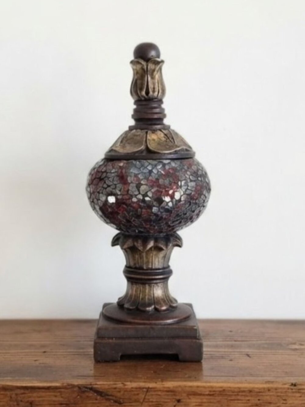 Mosaic Glass Finial 10.5" Heavy Ceramic Bronze Decorative Statue Topper Vintage